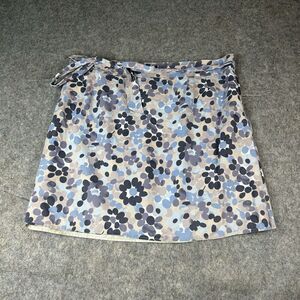 Blue Bird Skirt Womens 2XL Floral Blue Belted Waist Cotton Flawed